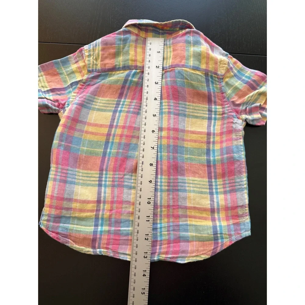 Ralph Lauren Baby 100% Linen Shirt Size 12 Months Plaid Resortwear Summer
